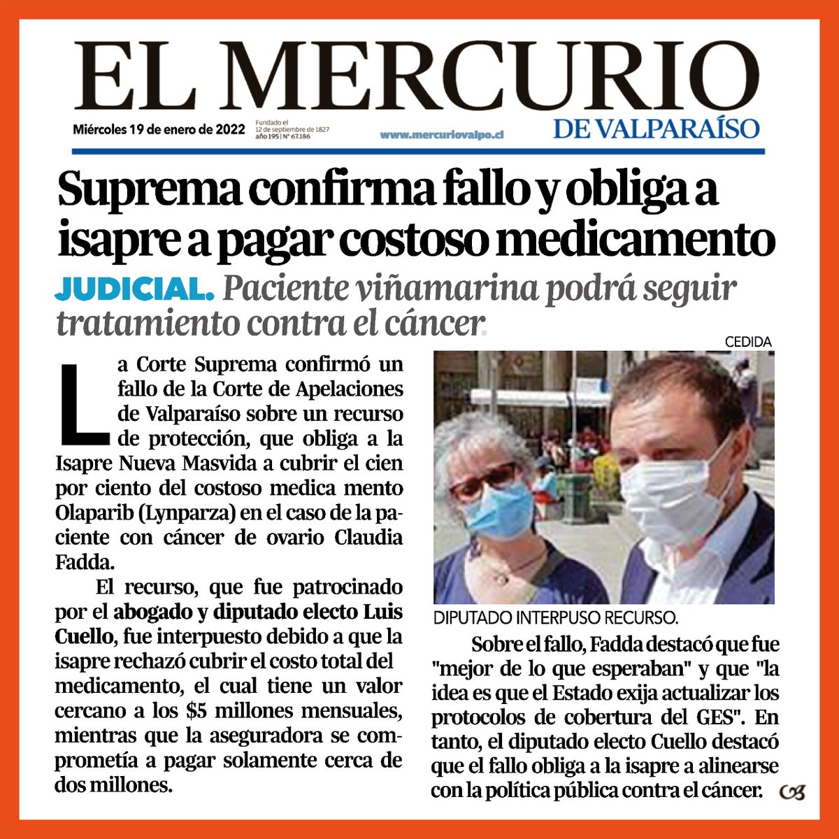 luiscuellop's tweet photo. Estamos satisfechos porque el derecho a la vida prevaleció sobre el lucro.
Claudia Fadda tiene derecho ahora a acceder a un medicamento esencial.

*Corte Suprema confirma fallo y obliga a Isapre a pagar el 100% del costo de tratamiento contra el cáncer. https://t.co/JoSOfpCuTs