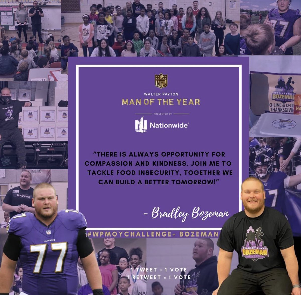 bradnikkiboze's tweet photo. Vote @BSBoze for Walter Peyton Man of the Year 2022 by RETWEETING "#WPMOYChallenge + Bozeman". Every Tweet and RT = 1 vote! @Ravens @RavensCommunity @1NikkiAnn3 @AMGPROSPORTS @1057TheFan https://t.co/Rnw37Jjlx7