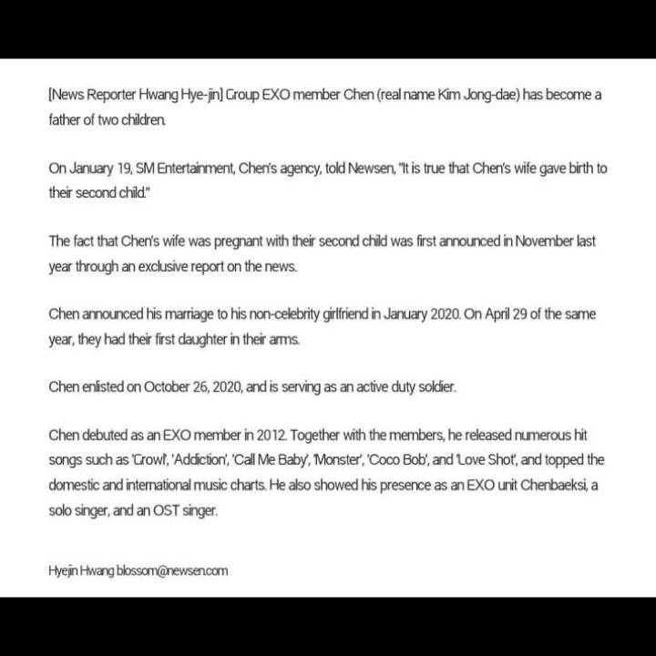 maknaeee_20's tweet photo. According  to this article, 𝑪𝑯𝑬𝑵'𝑺 𝑾𝒊𝒇𝒆 has recently given birth to their 2nd child and held his 2nd child in his  arm. 𝐂𝐨𝐧𝐠𝐫𝐚𝐭𝐮𝐥𝐚𝐭𝐢𝐨𝐧𝐬!! 🥳❤ #JONGDAE https://t.co/oXxBkg2Hnd