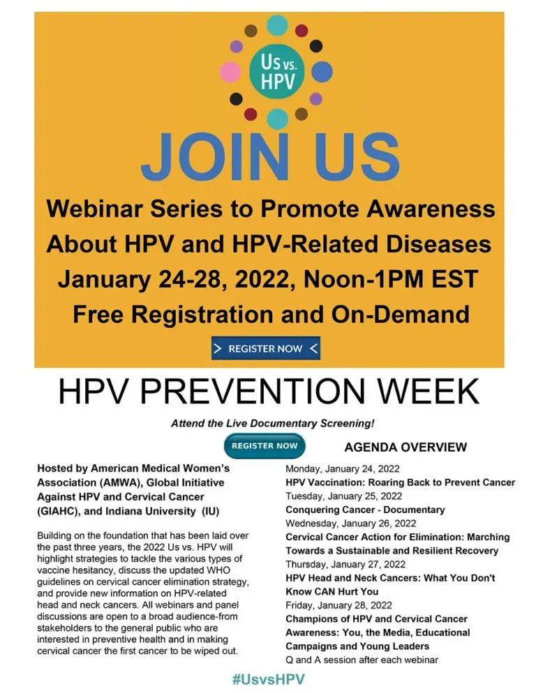 InfoASHA's tweet photo. You don't want to miss it! Starting Monday 1/24/22 join our friends @GIAHC for the annual #UsvsHPV webinar series. Learn about topics such as getting back on track with HPV vaccinations and the role of social media in preventing cervical cancer. https://t.co/o4nmT2dogP https://t.co/p3FmfWzY5y