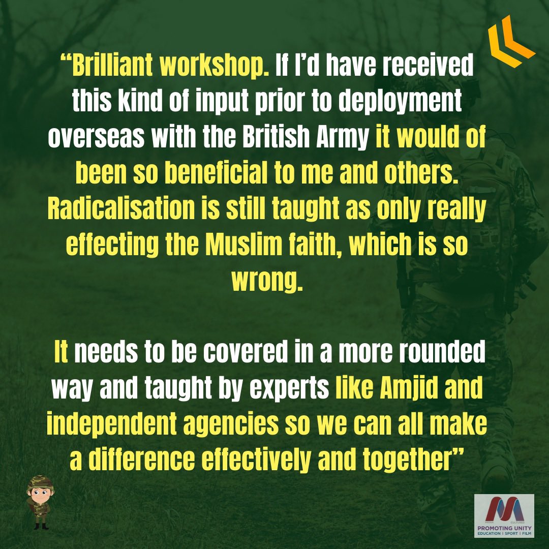 MediaCulturedUK's tweet photo. “If I’d have received this kind of input prior to deployment overseas”
This feedback from a former British Soldier, is some of the most important we have received to date.
What a difference we can all make together!!
Search: https://t.co/GIEPWfVl26 https://t.co/KGo4eWqGp2