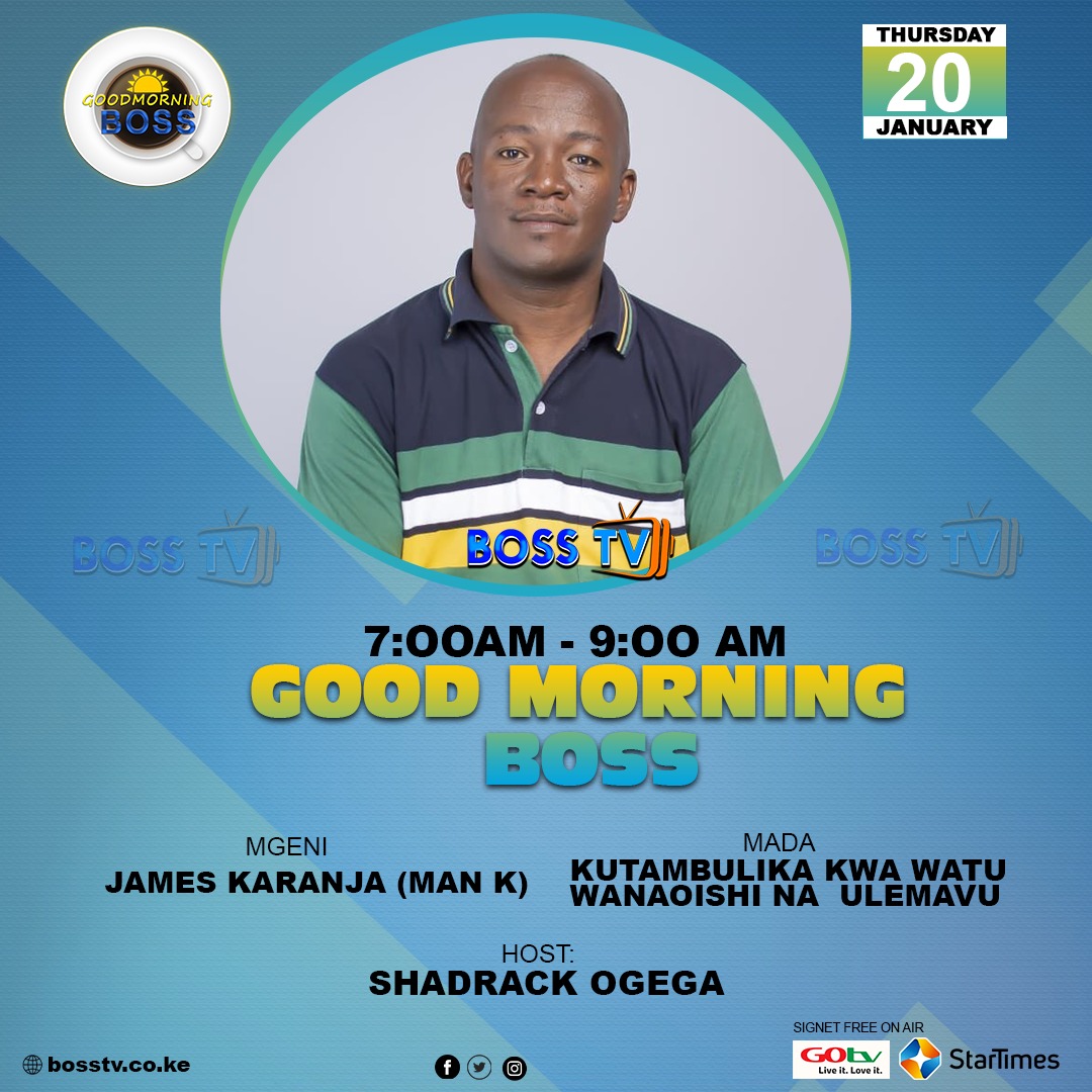 bosstv_kenya's tweet photo. Mjadala wa kesho asubuhi utakua kuhusu Kutambulika kwa watu wanaoishi na ulemavu katika uongozi na nafasi zinginezo katika jamii, Ungana naye Shadrack Ogega akizungumza naye James Karanja 7:00am-9:00am https://t.co/icaPMu5yLI
