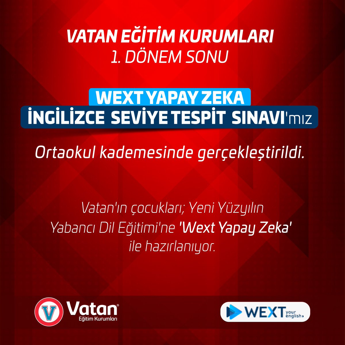 VatanEgitim's tweet photo. VATAN EĞİTİM KURUMLARI
1. DÖNEM SONU WEXT YAPAY ZEKA İNGİLİZCE SEVİYE TESPİT SINAVI'mız Ortaokul kademesinde gerçekleştirildi.

VATAN'IN ÇOCUKLARI; YENİ YÜZYILIN YABANCI DİL EĞİTİMİ'NE 'WEXT YAPAY ZEKA' İLE HAZIRLANIYOR 🌏

#Vatan #Eğitim #Yabancıdil #Wext #Yapayzeka https://t.co/QQWiZOFjHi