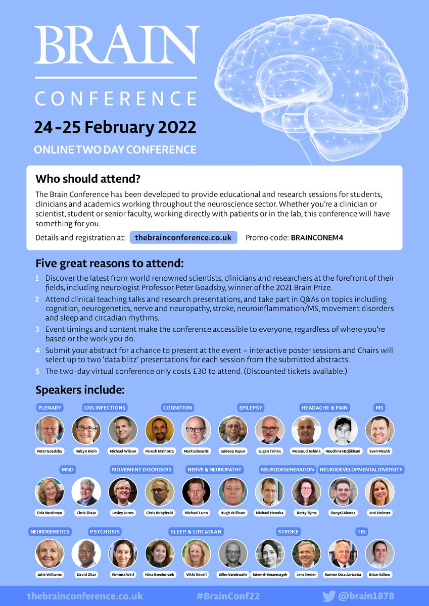 Mark Your Calendar: 24-25 February 2022! I'll be presenting at BRAIN Conference @Brain1878 Details and registration at: thebrainconference.co.uk Promo code: BRAINCONEM4 #BrainConf22