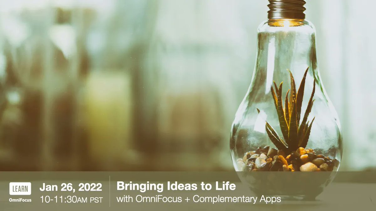 LearnOmniFocus's tweet image. Do you have more ideas than you know what to do with? Join us next Wednesday (January 26 🕙 10-11:30 PST) and learn how to manage your ideas + put them to good use. Featured apps including #OmniFocus, @asana, @craftdocsapp, @dayoneapp, @draftsapp, @mindnode &amp;amp; @HookProductvT.