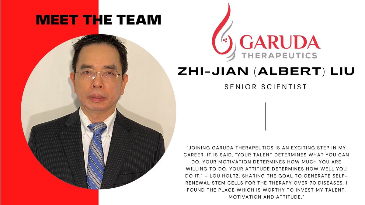 #GarudaTx is excited to introduce another member of our team, Zhi-Jian (Albert) Liu. Welcome to Garuda!