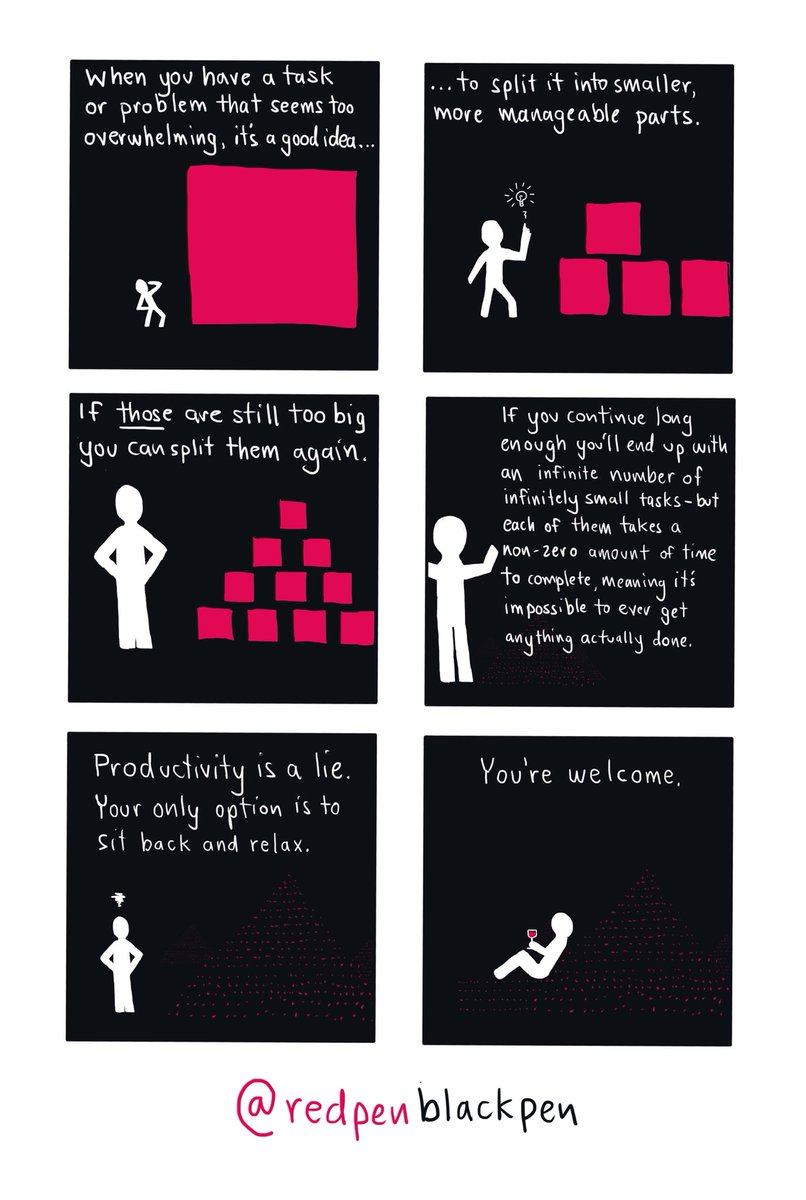 redpenblackpen's tweet image. Thought for the day: Productivity is a lie. #ZenosParadox