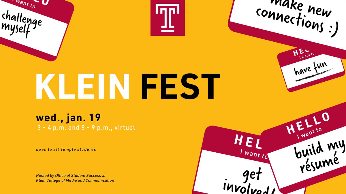 Join us TODAY at Klein Fest on Zoom! Want to get involved at Klein, but don't know what to do? Come to one of our two sessions to find out.