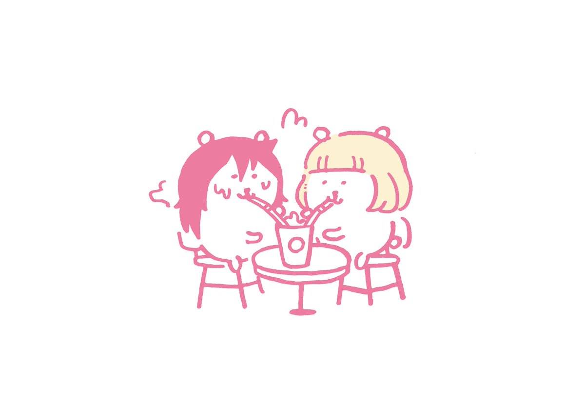 drinking straw 2girls multiple girls stool blonde hair white background simple background  illustration images