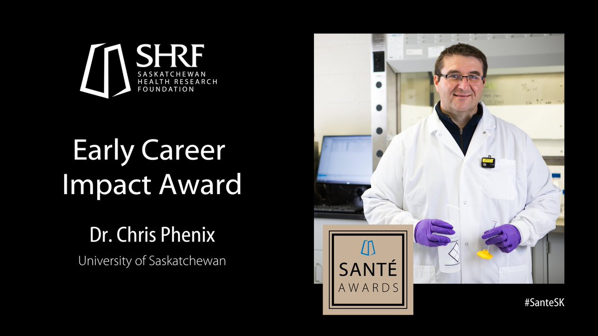 3/3  Congratulations to this year’s Early Career Impact Award winner - Dr. Chris Phenix from the College of Arts and Science at <a href="/usask/">U of Saskatchewan</a> for his studies related to gene study in Parkinson's disease! Check out his research story at shrf.ca/stories <a href="/CP_Phenix/">Christopher Phenix</a> <a href="/usask_OVDR/">U of S CoM Office of the Vice-Dean Research</a>