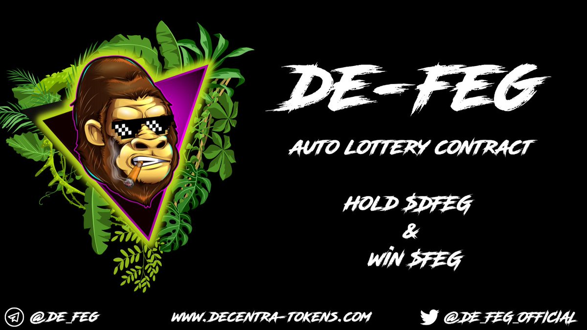 This is an ape you don't want to miss. You can win $FEG just by holding $DFEG every time the $FEG pot hits $3500 a random holder wins the pot! 

$ETH $DELO #decentralotto #altcoins #cryptolottery #BTC $AVAX $ENJ $MATIC