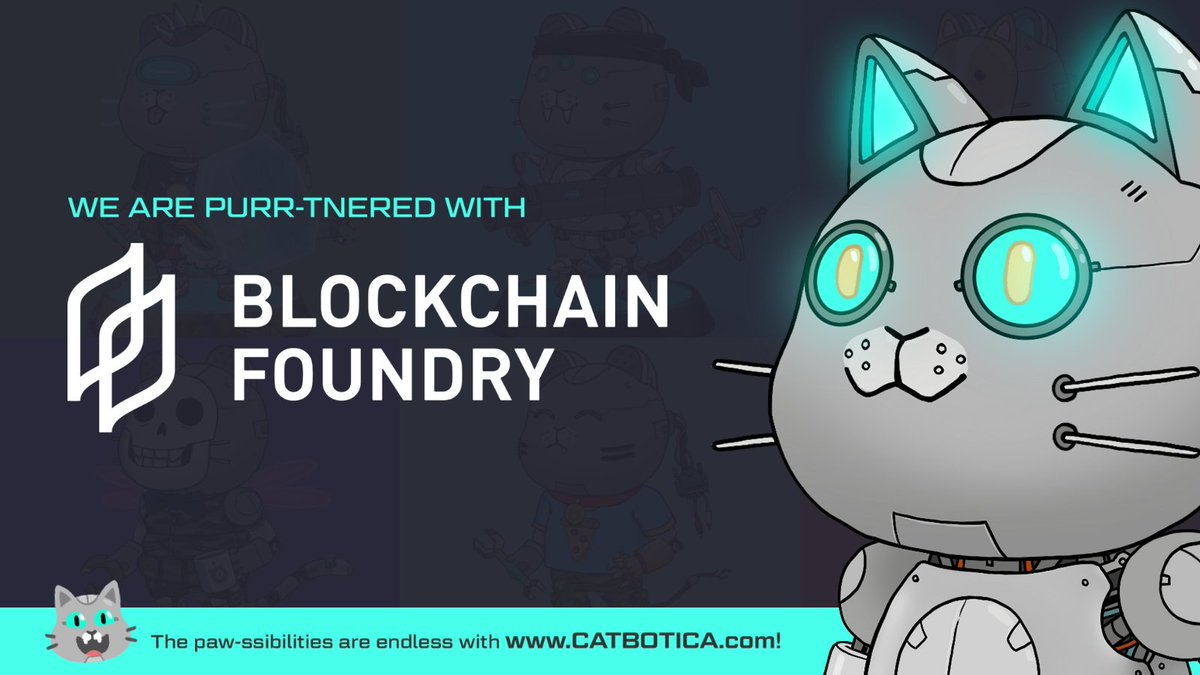 CATBOTICA's tweet photo. CATBOTICAβ’ is proudly partnered with Blockchain Foundry, your gateway to the decentralized universe. @BlockFoundry @BlockchainDan @DisruptiveSeb
#CATBOTICA #CATBOTICAPublicSale #BlockchainFoundry #NFTCommunity #NFTCats #Ethereum https://t.co/aMak5GpkUo