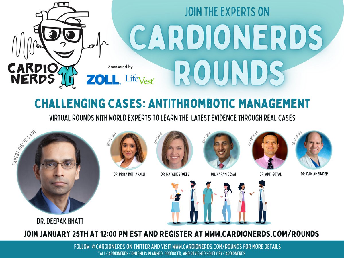 Karan Desai MD FACC (@karanpdesai) on Twitter photo 📢 ATTN all <a href="/CardioNerds/">CardioNerds</a>
Join us Jan. 25 12PM EST for another #CardsRounds as @prkothapalli presents cases in Antithrombotic Mgmt to <a href="/DLBHATTMD/">Dr. Deepak L. Bhatt</a>
Dr. Bhatt has led numerous landmark trials in the area - no one better to learn from!
Register here now! cardionerds.com/rounds 📢 ATTN all <a href="/CardioNerds/">CardioNerds</a>
Join us Jan. 25 12PM EST for another #CardsRounds as @prkothapalli presents cases in Antithrombotic Mgmt to <a href="/DLBHATTMD/">Dr. Deepak L. Bhatt</a>
Dr. Bhatt has led numerous landmark trials in the area - no one better to learn from!
Register here now! cardionerds.com/rounds
