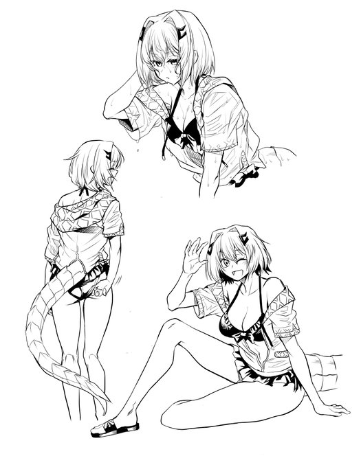 水着を直す仕草が描きたかった #白夜極光 