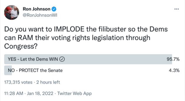 ericswalwell's tweet photo. He lost this poll because he couldn't restrict who was able to vote. #VotingRightsForThePeople https://t.co/mkNBAUvrEV