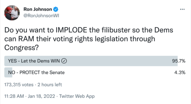 He lost this poll because he couldn't restrict who was able to vote. #VotingRightsForThePeople