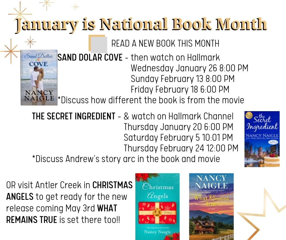 nancynaigle's tweet photo. #NATIONALBOOKMONTH 
What are you reading?
Here are some fun suggestions from my novel list.

https://t.co/C1O7Cj1Bpy
#readingisfun #Booktomovie #Readwithfriends #cleanreads #hallmarkies #readersarecool https://t.co/ArsoZy85CQ