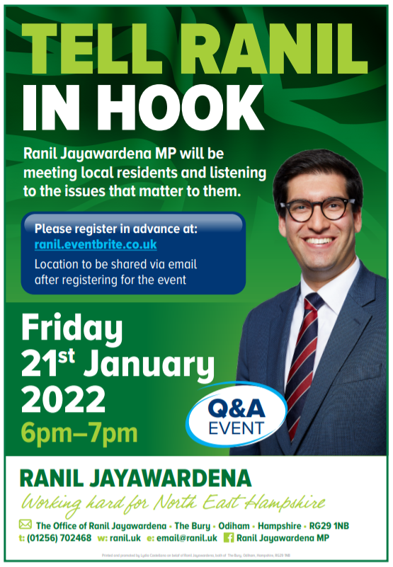 🗣️ TELL RANIL

📅 This Friday at 6pm, I’ll be in Hook to take questions as your MP in a public Q&amp;A session.

👉 Register for details at: ranil.eventbrite.co.uk

#Hook <a href="/HookPC/">Hook Parish Council</a> #Hampshire #NorthEastHampshire