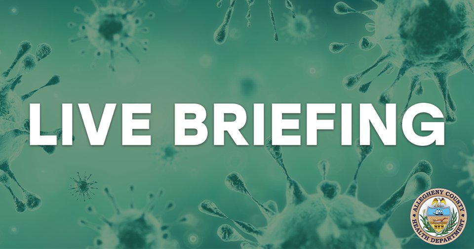 Watch the live #COVID19 briefing at 4:00 pm today (January 19th) on <a href="/Allegheny_Co/">Allegheny County</a> &amp; <a href="/HealthAllegheny/">Allegheny County Health Department</a>

Facebook and County YouTube
fb.com/AlleghenyCounty
fb.com/AlleghenyCount…
youtube.com/alleghenycounty