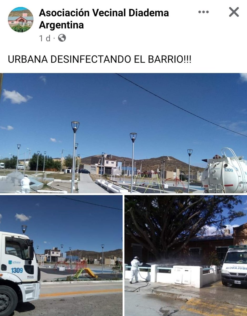 ZonaSurNoti's tweet photo. Preguntas sobre la "desinfección" en espacios públicos #Comodoro
-Tiramos agua en épocas de cortes frecuentes y en horarios de alta evaporación.
-Urbana cobra extra este servicio? Cuánto? 
-Científicos del #CONICET ya expresaron que no contribuye a prevenir #Covid19 ¿entonces? https://t.co/WYCyC4aSWW