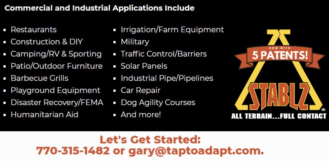 Tap_To_Adapt's tweet photo. I was updating the "Now with 5 Patents!" logo at https://t.co/qXMB0ox8Nh, so it was time to update this screen grab graphic as well. There are countless applications for #STABLZ #TapToAdapt technology in the world, so give me a call to get started on your project today! https://t.co/PS5HYB3dUI