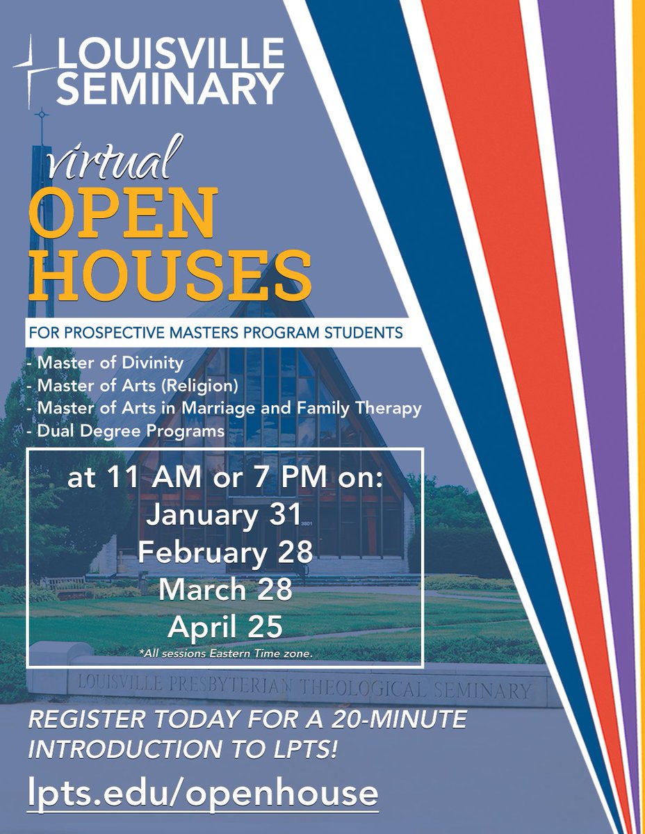 lptsNOW's tweet photo. Now's your chance to register for one of the Virtual Masters Program Open House sessions for 2022. Each identical 20-min session includes an intro to Louisville Seminary and Q&amp;A with current students and Admissions Office staff. https://t.co/YrapiTpVVv
#LPTS #LPTSopenhouse https://t.co/9qs802gybT