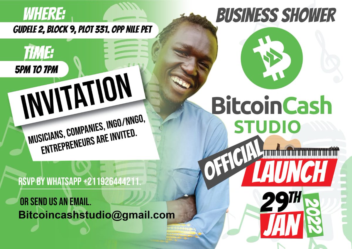 To continue to spead awareness about #BitcoinCash in #SouthSudan and #Africa. I'm launching a #bitcoincash powered Studio. Join for the official launch next week.