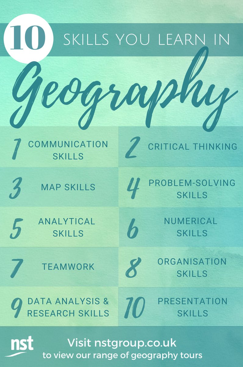 NSTGeography's tweet photo. 🌎 10 skills you learn in geography... 🌎   #geographyteacher https://t.co/ZhBXFf18VZ