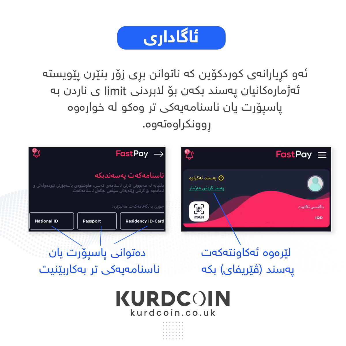Kurdcoin's tweet photo. ڕوونکردنەوەیەک لە کوردکۆینەوە بۆ ئەو کڕیارانەی کە دراوی دیجیتاڵی USDT لە کوردکۆین دەکڕن بە بەکارهێنانی FastPay. بۆ لابردنی limit ی ناردنی بڕی زۆر بە فاستپەی پێویستە سەرەتا ئەژمارەکەت پەسند بکرێت دوای ناردنی وێنەیەکی پاسپۆرت یان ناسنامەیەکی تر.
#Kurdcoin #Bitcoin #Crypto https://t.co/4acpKvkD60