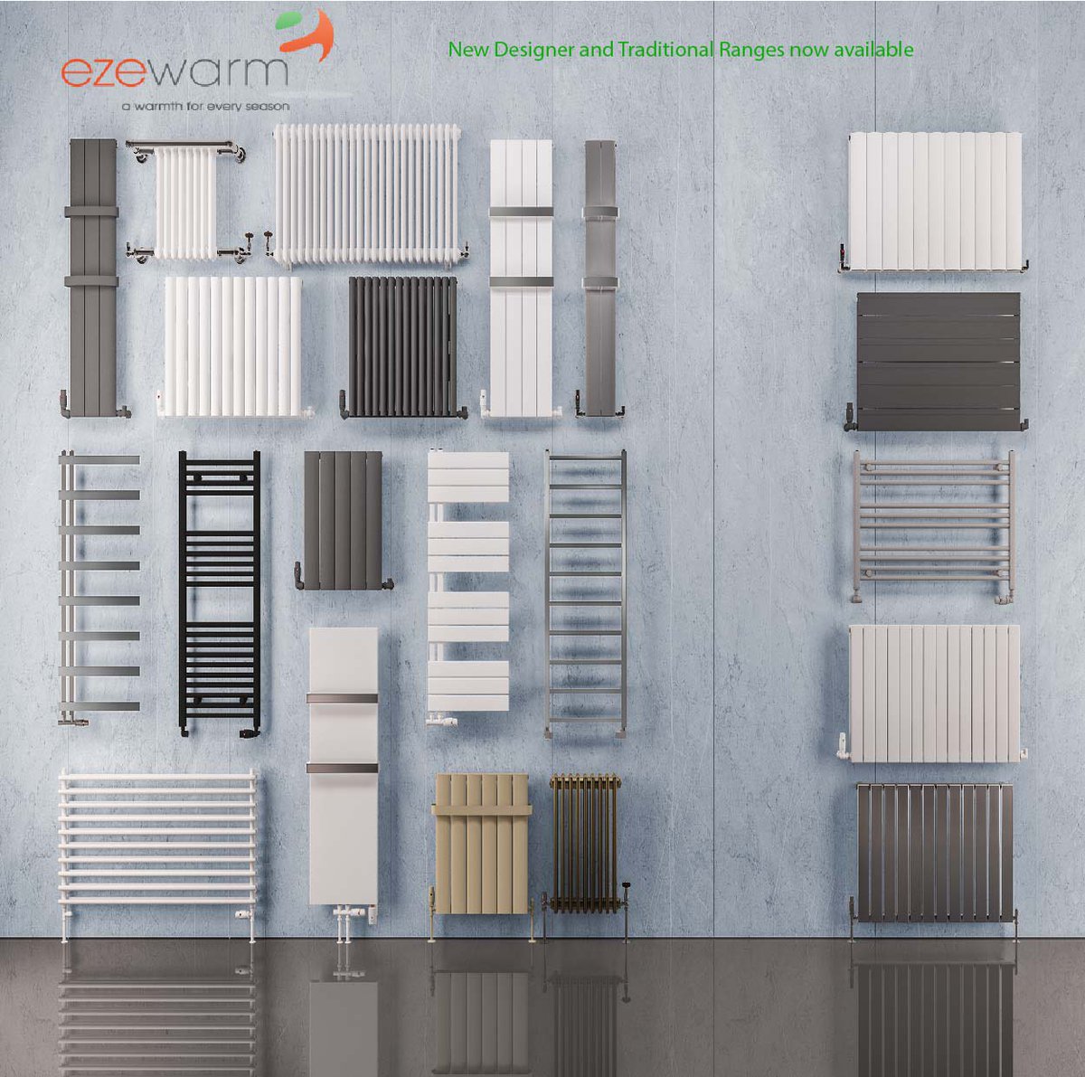 The new EZEWARM range of designer and traditional radiators and Towel Rails. Contact us formore information - enquiries@ezewarm.com or 0800 644 0181 (UK) 1800 815705 (IE)