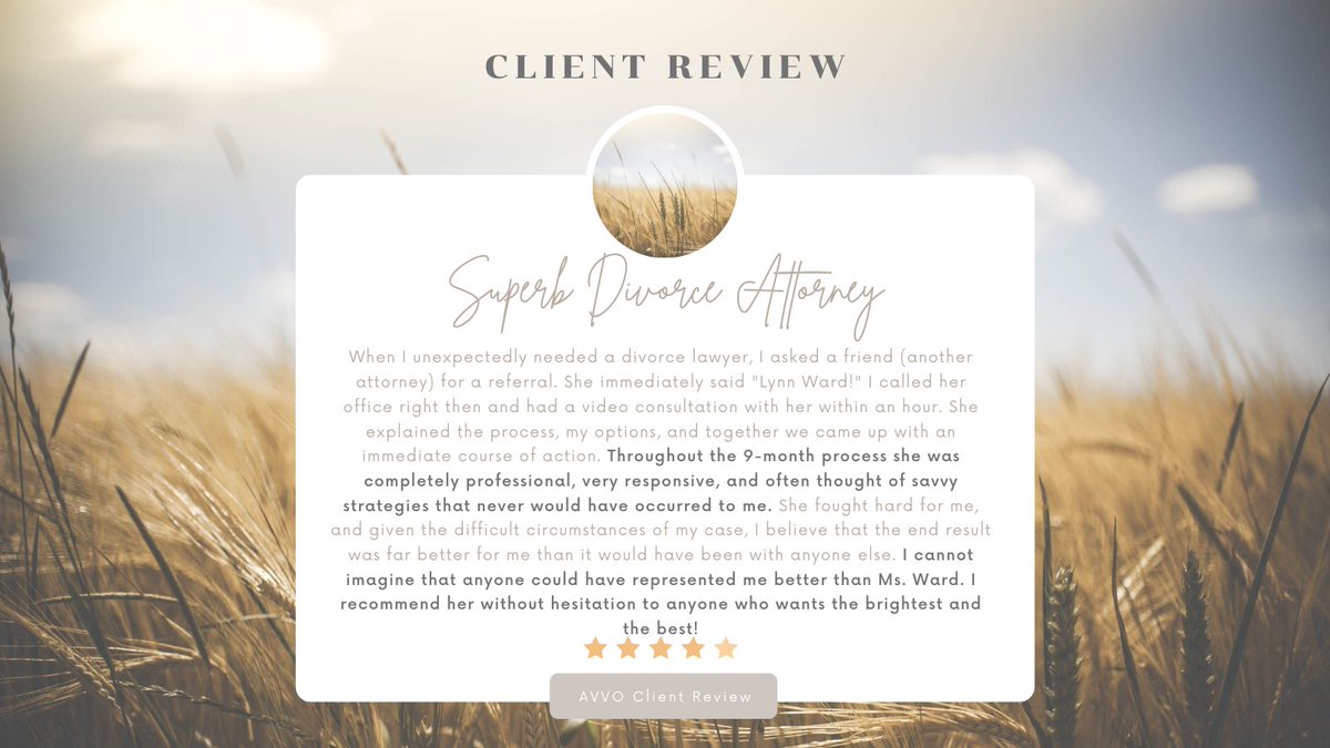 What a great midweek boost - we love receiving awesome reviews like this one for Ward Law attorney Lynn Ward!

#kansasfamilylaw #clientreviews #divorce #divorceattorney #familylaw #avvo #clientreview #professionalism #lawyer #wichitaattorney #wichitakansas #ict #kansas