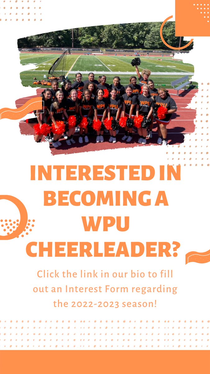 Interested in becoming a WPU Cheerleader? Click the link down below and in our bio to fill out an interest form regarding the 2022-2023 season. Filling out the form will allow you to receive updates for the upcoming season!!🧡🖤 docs.google.com/forms/d/e/1FAI…