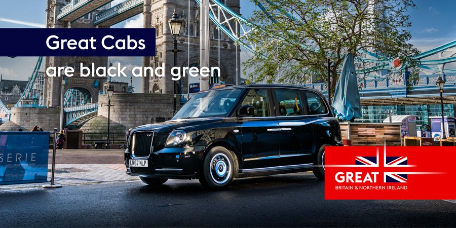 GREATBritain's tweet photo. Great cabs are black and green.

@LondonEVCompany's latest iconic black cab is the first purpose-built electric taxi in the world. 

Just one example of how UK innovation is helping to create cleaner cities. 

Join us and #SeeThingDifferently. https://t.co/7o5RWz9hnx