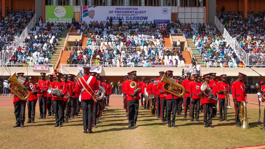 stateofmic's tweet photo. For the office of the president's media team and our international news agencies @AJEnglish, @AFP, and @Reuters, we are at the stadium covering the inauguration ceremony of H.E Adama Barrow. It is an exciting day for #Gambia as we celebrate democracy. #BarrowInauguration2022 https://t.co/oOf9I14KEY