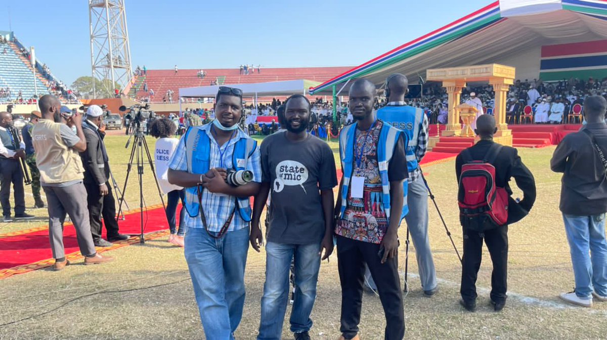 stateofmic's tweet photo. For the office of the president's media team and our international news agencies @AJEnglish, @AFP, and @Reuters, we are at the stadium covering the inauguration ceremony of H.E Adama Barrow. It is an exciting day for #Gambia as we celebrate democracy. #BarrowInauguration2022 https://t.co/oOf9I14KEY