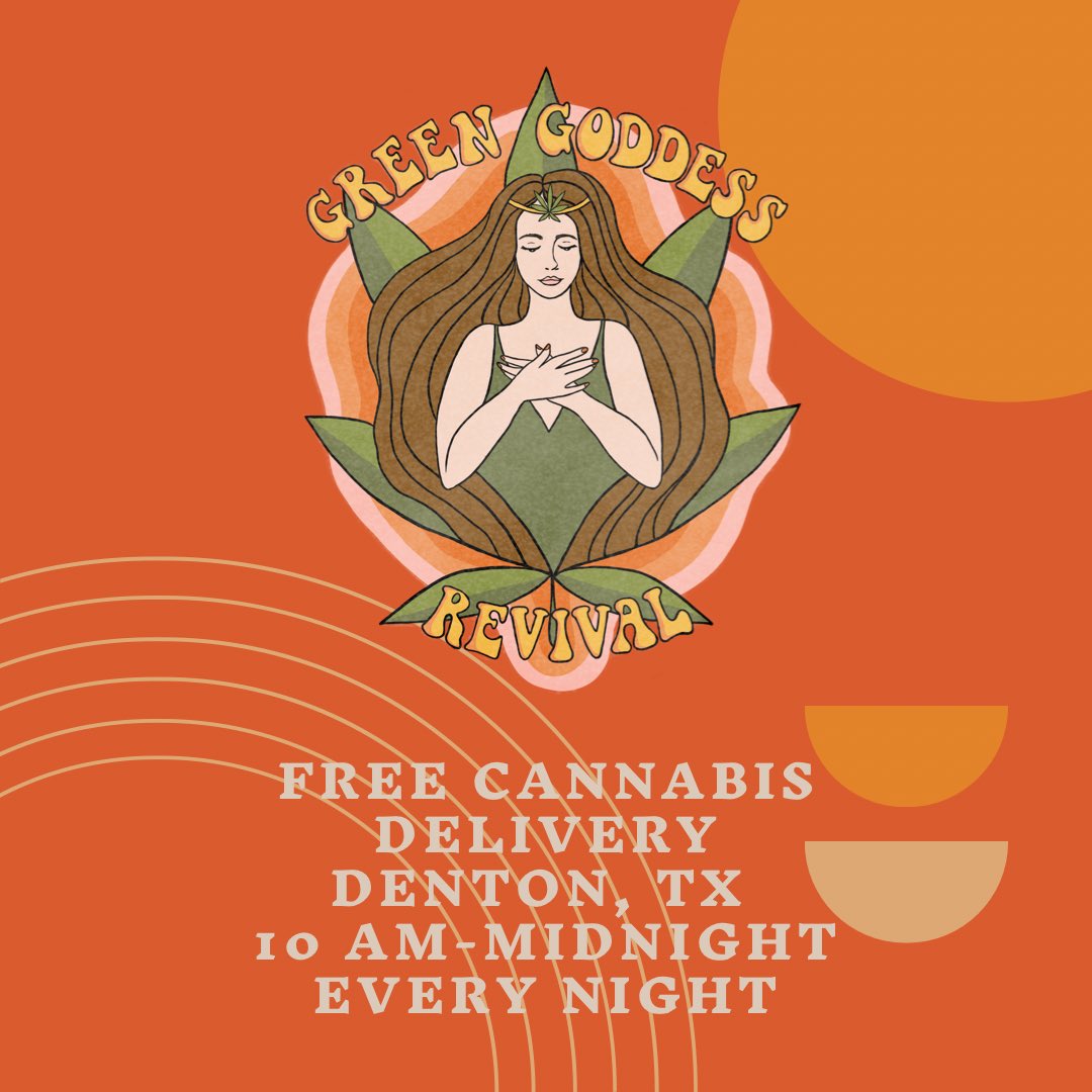 ggrcannabis's tweet photo. You guys asked for it, we’re delivering, literally. Our delivery fee is no more! FREE DELIVERY every day from 10 AM-midnight. 🍃🌸🤙🏻 #denton #dentontx #greengoddessrevival #unt #twu #delta8 #cannavan #smokeshopdenton #mobiledispensary https://t.co/pkhWgJMt6M