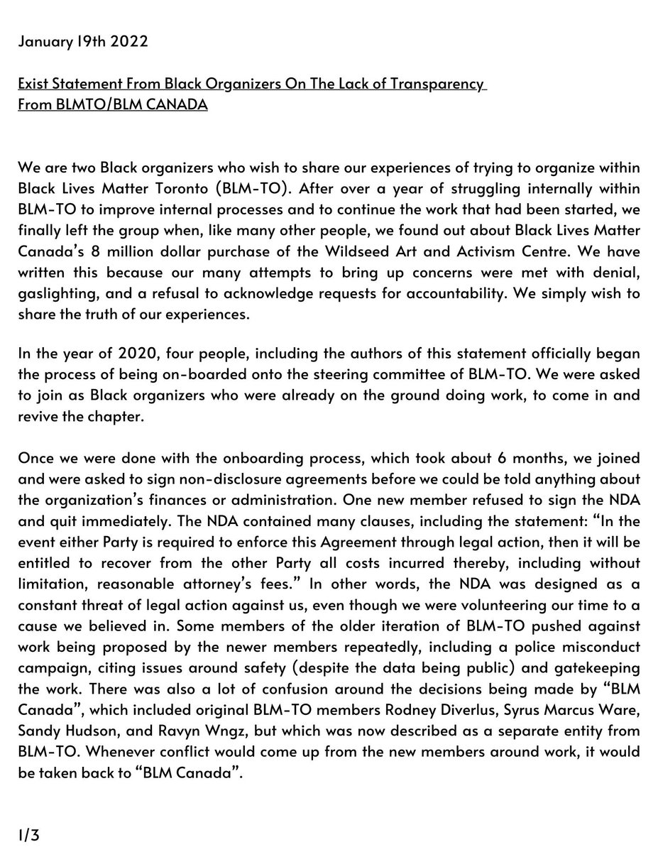 bolshevikbaddie's tweet photo. Joint statement with @SarahJama_ about why we left @BLM_TO.
We know that liberation comes from the power of the people and not through institutions or organizations that are complicit. We will continue to organize on the ground and with people who are the most impacted.
✊🏾💜 https://t.co/acYg8BKfhg