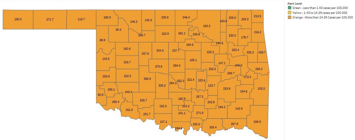 OklahomaMatters's tweet image. THE Oklahoma County MAP - &quot;Cases per 100K&quot;

Is your COUNTY OVER 14.29?