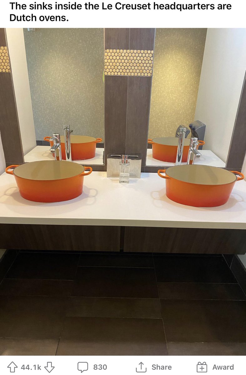 thefontlawyer's tweet photo. The sinks at the Le Creuset headquarters are Dutch ovens. https://t.co/rstWK8Wp6t