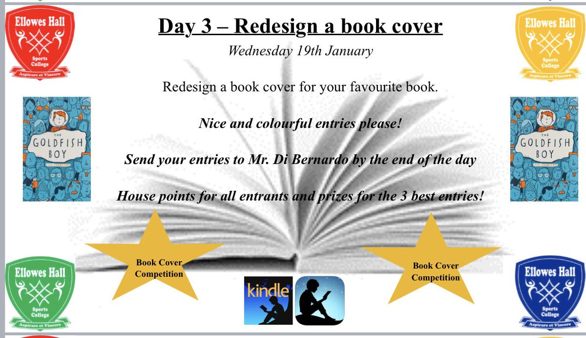 Todays competition is to redesign a book cover! See below for details of how to enter! 📚 📖 📕 💫 @MrsL_Ellowes @MrSirYear7HOY <a href="/MrsGTilley/">MrsGTilley</a> <a href="/MrsPJones2016/">Mrs P Jones</a> @EllowesHimley <a href="/ellowesclent/">@EllowesClent</a> <a href="/elloweskinver/">Ellowes Hall Kinver House</a>!