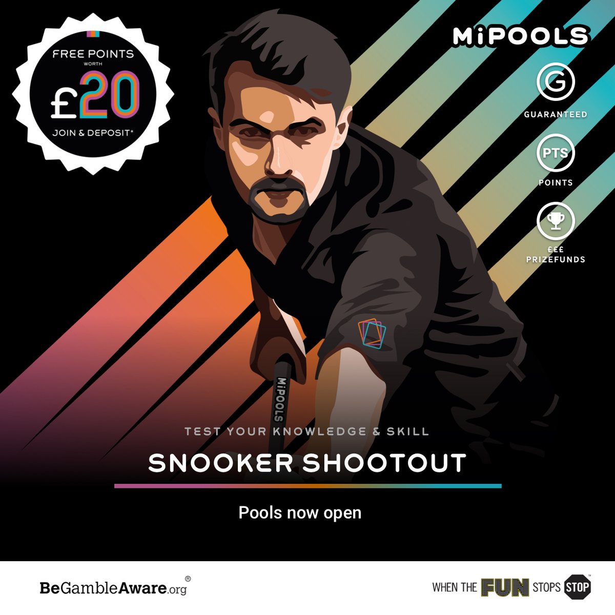 MiPoolsUK's tweet photo. The Snooker Shootout STARTS TOMORROW!
Play our Predictors & Fantasy Games NOW!
FREE £20 DEPOSIT MATCH WITH YOUR FIRST £20 DEPOSIT*
Join Now - https://t.co/oqvp6Pdt6k
Players MUST be 18+
* New Players ONLY depositing their first £20
#Snooker #ShooutOut #MarkSelby #JimmyRobertson https://t.co/wzE8Nag2Gi