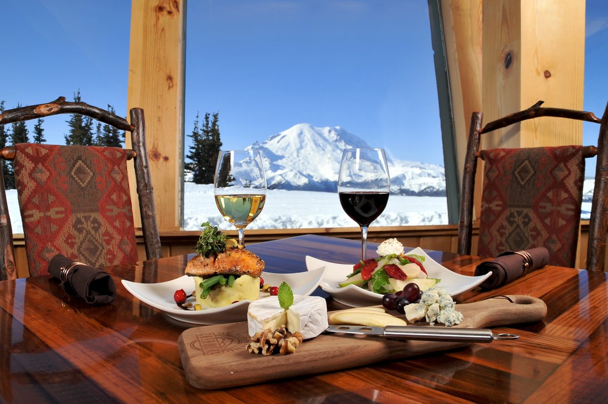 visitmtrainier's tweet photo. Q: Do I need reservations for the Summit House? 
A: No. There are QR codes on signage in the plaza you can scan to see if tables are available. Then choose the time you want. Allow 15-20 minutes to ride the gondola up to the mountaintop when selecting your table time. (1/2) https://t.co/1n9YKWDx5z