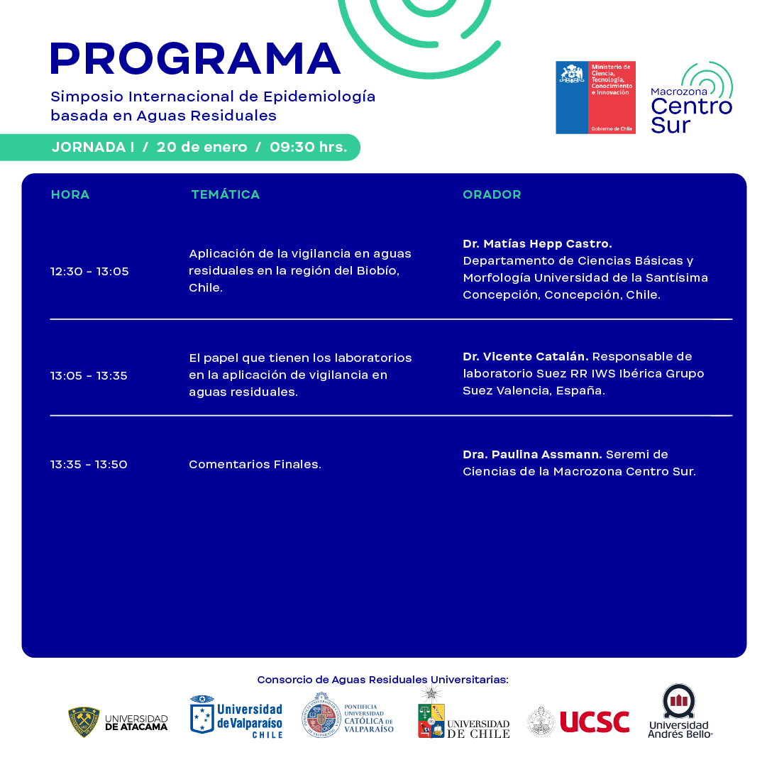 pelaofunk's tweet photo. Simposio Internacional de Epidemiología Basada en #AguasResiduales

📅 Días: 20 y 21 de enero
🕐 Horario: 09:30 a 13:30 horas
🌐 Inscripciones en: 
https://t.co/JQMMmGWY9G

@min_ciencia @SeremiCienciaCS @ministeriosalud @GenomasCgc @ispch @_SoMiCh @SocBioquimica https://t.co/XyEmEvcDav