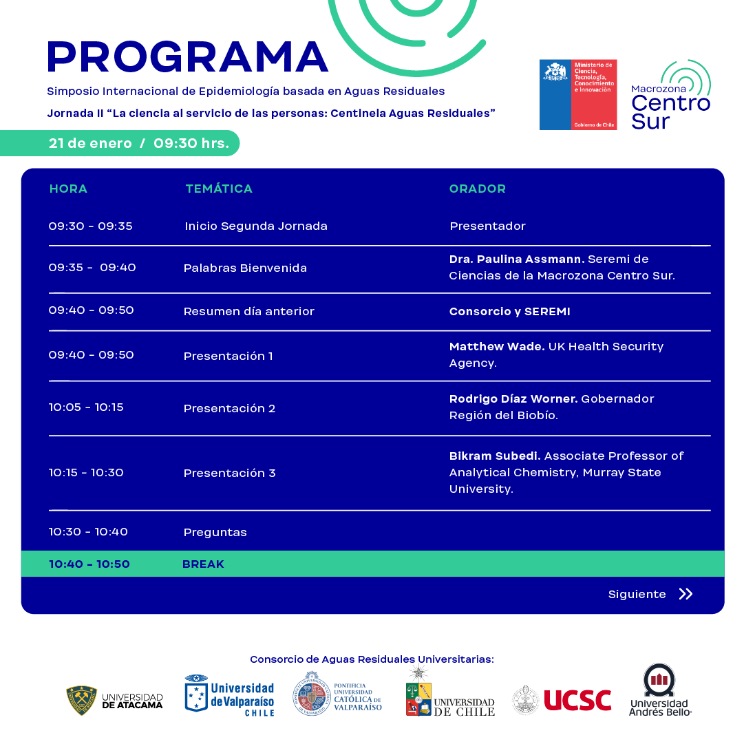 pelaofunk's tweet photo. Simposio Internacional de Epidemiología Basada en #AguasResiduales

📅 Días: 20 y 21 de enero
🕐 Horario: 09:30 a 13:30 horas
🌐 Inscripciones en: 
https://t.co/JQMMmGWY9G

@min_ciencia @SeremiCienciaCS @ministeriosalud @GenomasCgc @ispch @_SoMiCh @SocBioquimica https://t.co/XyEmEvcDav