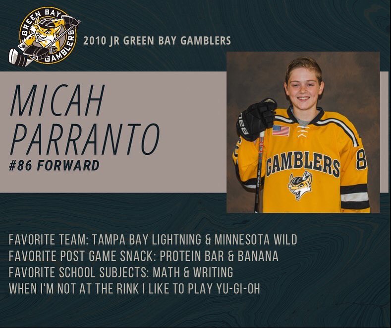 2010JrGamblers's tweet photo. Meet the 2010 Jr Green Bay Gamblers - Micah Parranto  #team #WeAreAllIn https://t.co/5i5pY8VnTB