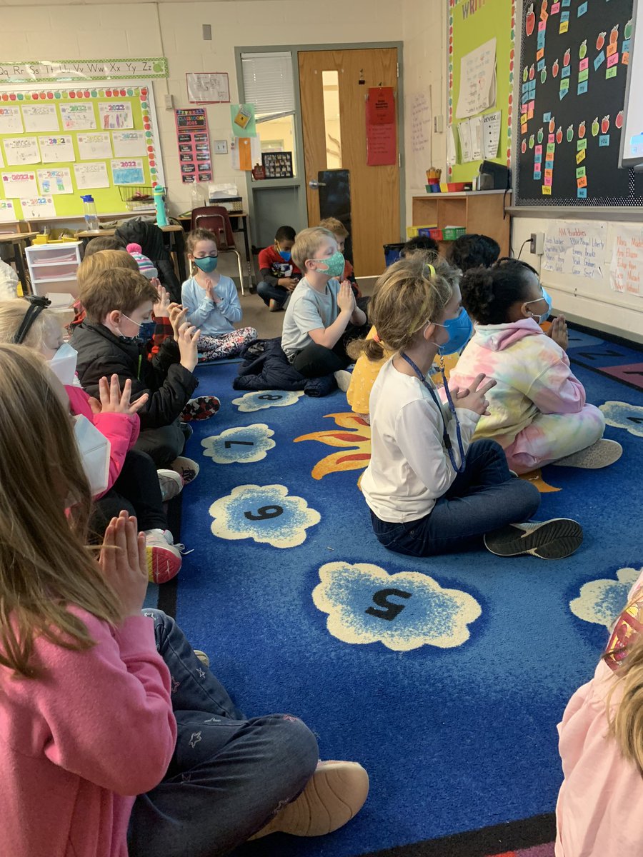 FHEScounselor's tweet photo. Yoga rockstars in 1st grade! We can calm our bodies. #FHESfoxes #SEL https://t.co/HjqbccIupo
