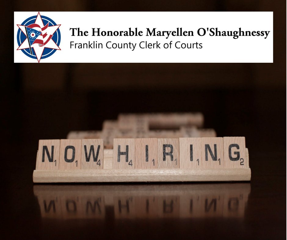 We are hiring! Our office is looking for qualified candidates to join our team. To apply today, visit clct.franklincountyohio.gov/employment/. #FranklinCounty #ClerkOShaughnessy