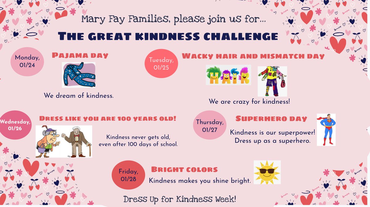 Next week, Mary Fay will participate in the Great Kindness Challenge! Look for a kindness checklist to be coming home with your child this week and next. #TheMaryFayWay