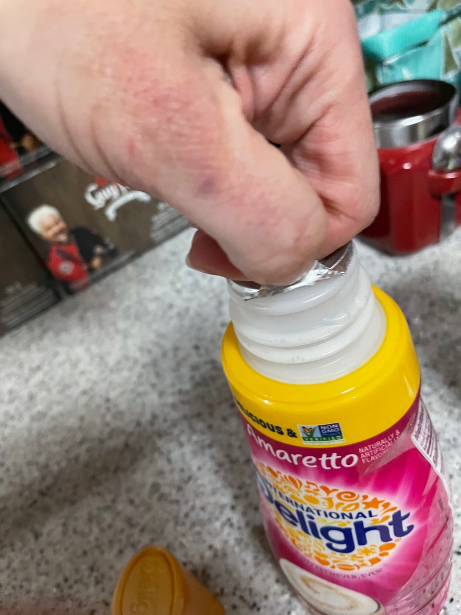 Jengiantkiller's tweet photo. @indelight your creamer is the best, but honestly I buy from your competition simply because I don’t have to rip my thumb nail off to open their packages.  Unfortunately they don’t make amaretto. Can you guys not come up with better packaging?  #internationaldelight https://t.co/WgY6Bco5Iy