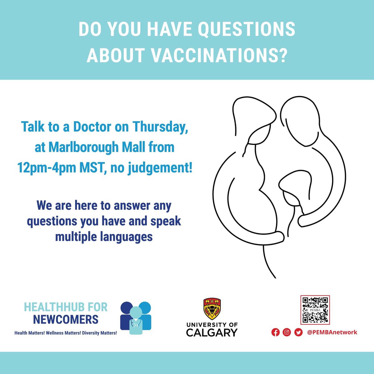 Still have questions about COVID-19 vaccines? We have answers! Come and see us tomorrow at <a href="/marlboroughmall/">Marlborough Mall</a>. #Covid_19 #calgary #covidinpregnancy  <a href="/AIMGA1/">AIMGA</a>